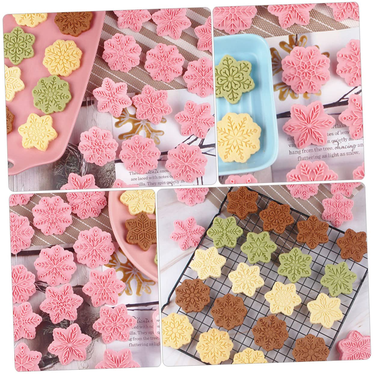 Cabilock 4 Set Stampino Fiocco di Neve Accessori Cucina Natalizi Stampini Biscotti Natale Biscotto di Natale Premere Digitare Cookie Stampa Stampo da Muffa Dolce Pp 18 Pezzi * 4