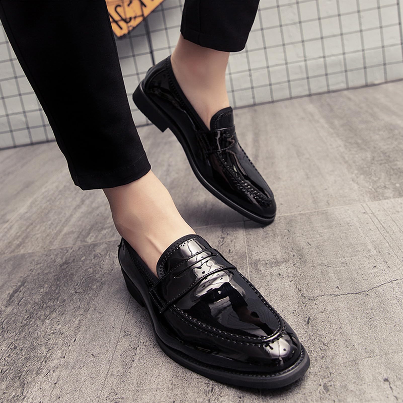 ANUFER Hombre Brillante Charol de Imitación Penny Mocasines Slip-On Formal Zapatos de Vestir