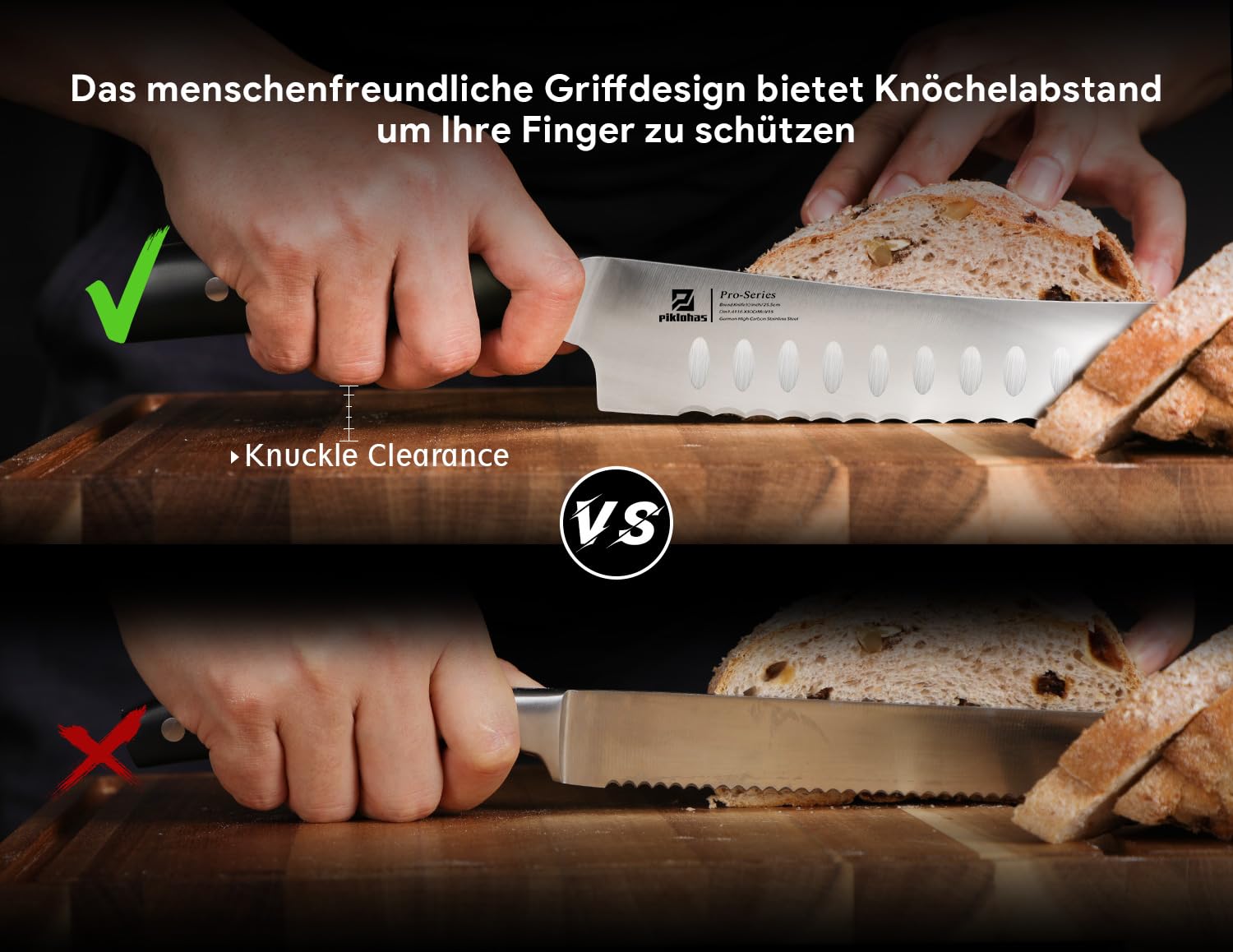 Piklohas 10-Zoll Nachschärfbares Brotmesser Wellenschliff aus Deutscher HC-Edelstahl Brötchenmesser, Extra Scharfe Bäckermesser für Brot, Frühstück mit dem Geschenkbox Bread Knife