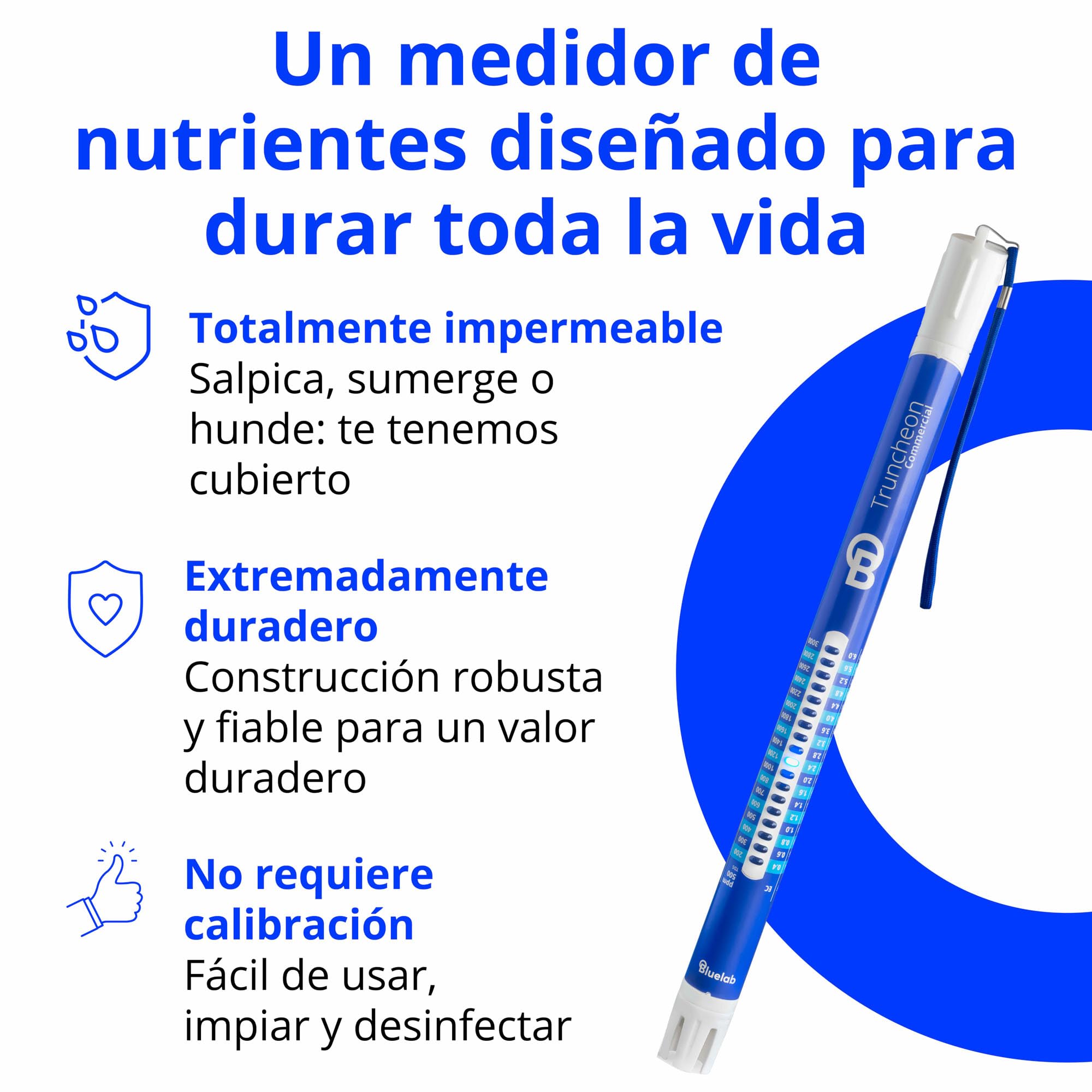 Bluelab TRUNCOMV2 Commercial Truncheon - Medidor de conductividad para hidroponía, Agua de Invernadero, Fertilizantes de jardín y Sistema de riego, Rango de parámetros avanzado (EC, TDS, CF, PPM) | Probador de conductividad de agua: TDS, EC, Ppm 500, Ppm
