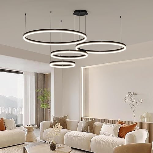Candelabro moderno de 3 capas redondas LED con control remoto, luz colgante regulable 3000k-6000k para sala de estar, cocina, dormitorio, comedor