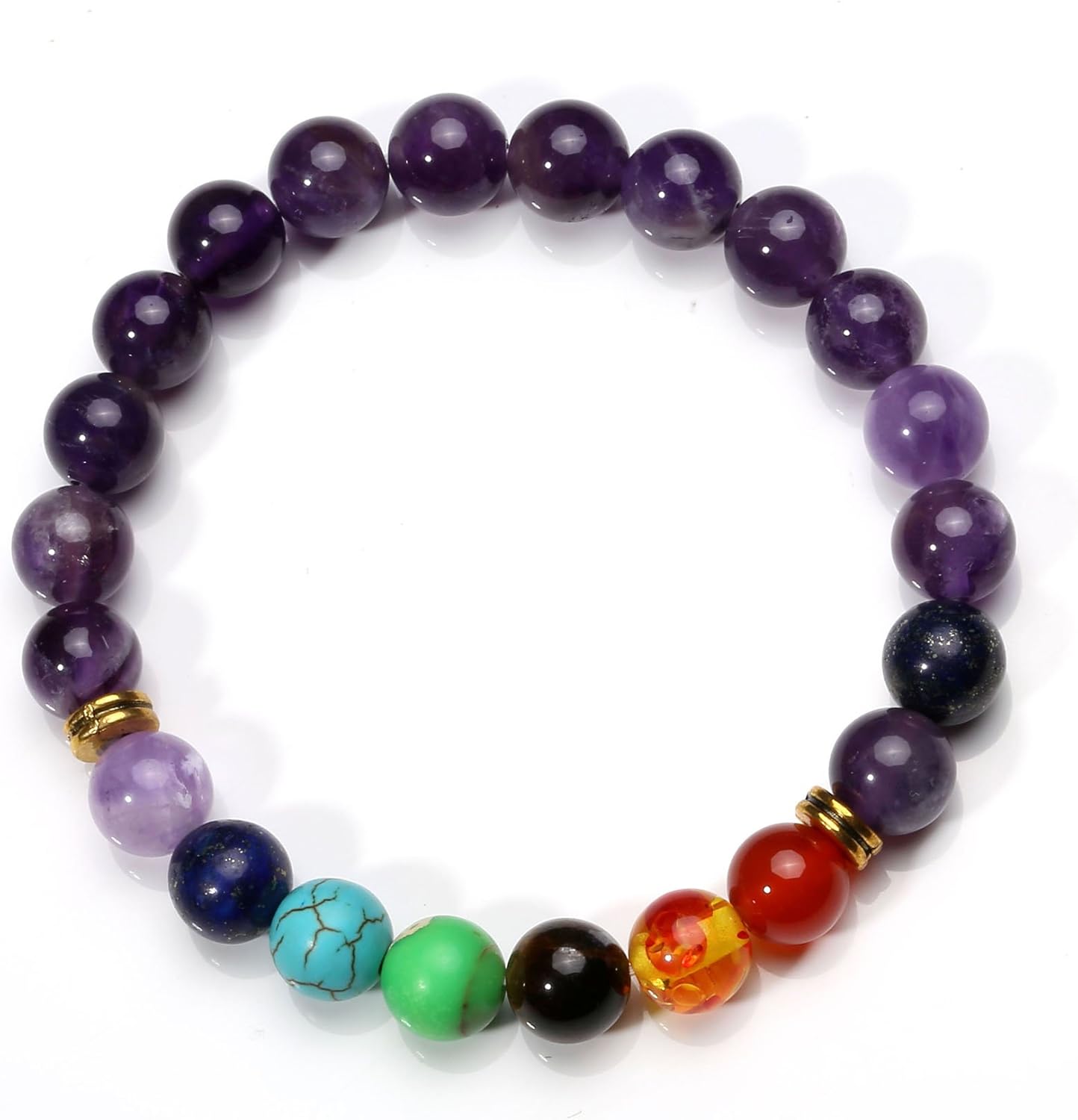 MILAKOO 7 Pcs Chakra Crystal Stone Bracelet Yoga Meditation Relax Anxiety Wristband for Women Men Gift