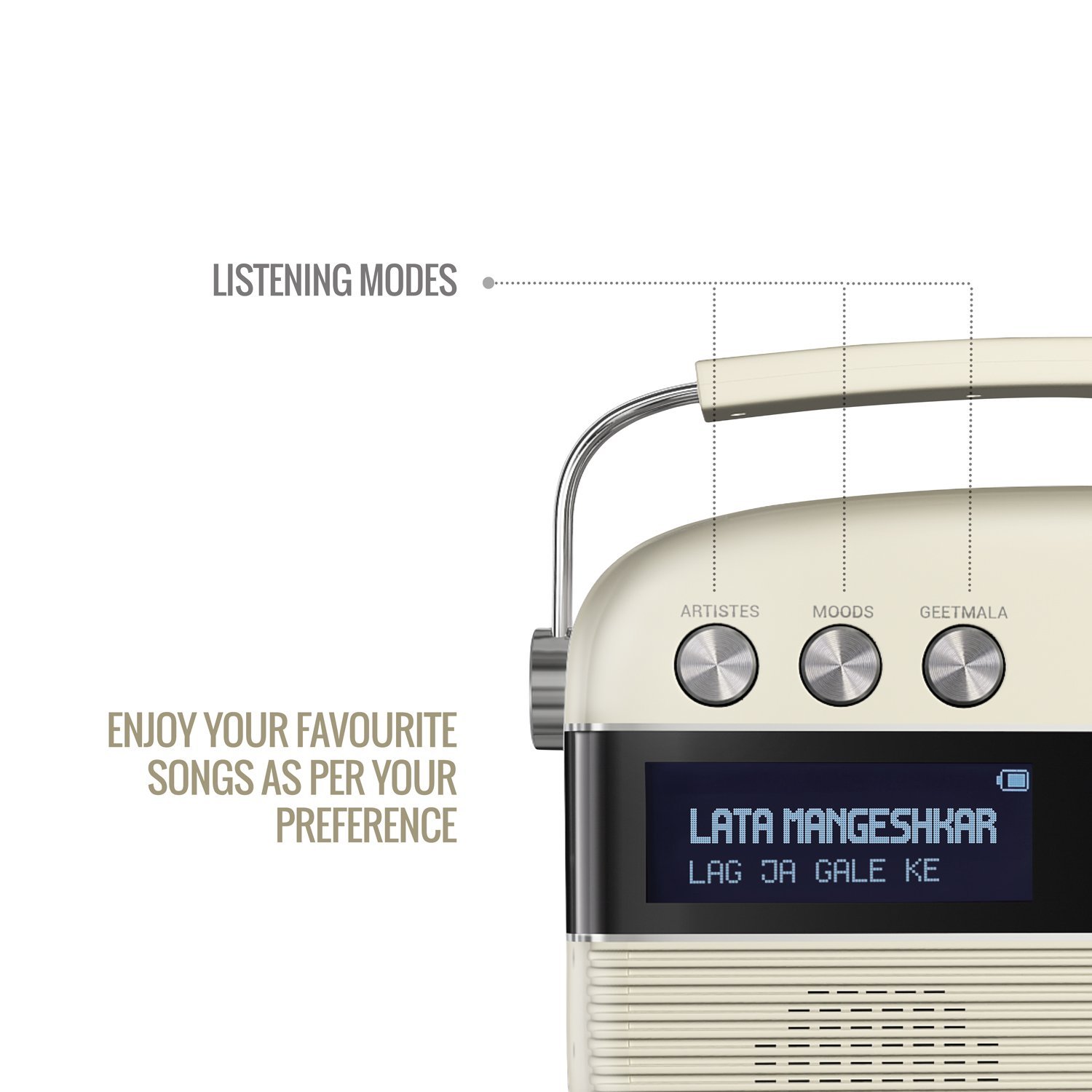 Saregama Carvaan Hindi - Portable Music Player with 5000 Preloaded Songs, FM/BT/AUX (Porcelain White) — Amazon image 3