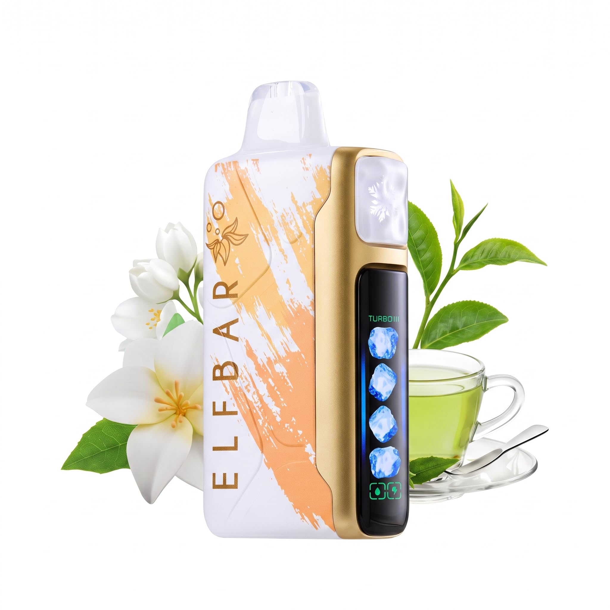 ELFBAR Ice King 充電式ディスポーザブル電子タバコ ニコチン0mg ジャスミングリーンティー 5段階冷感調節 最大25,000回吸引 | ニコチンフリー, 電子タバコ