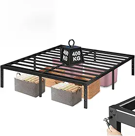 Estrutura De Cama De Metal, Tatami Cama Casal, Suporta até 400KG, Design Moderno, Fácil de Montar, 190cm*140cm, Preto