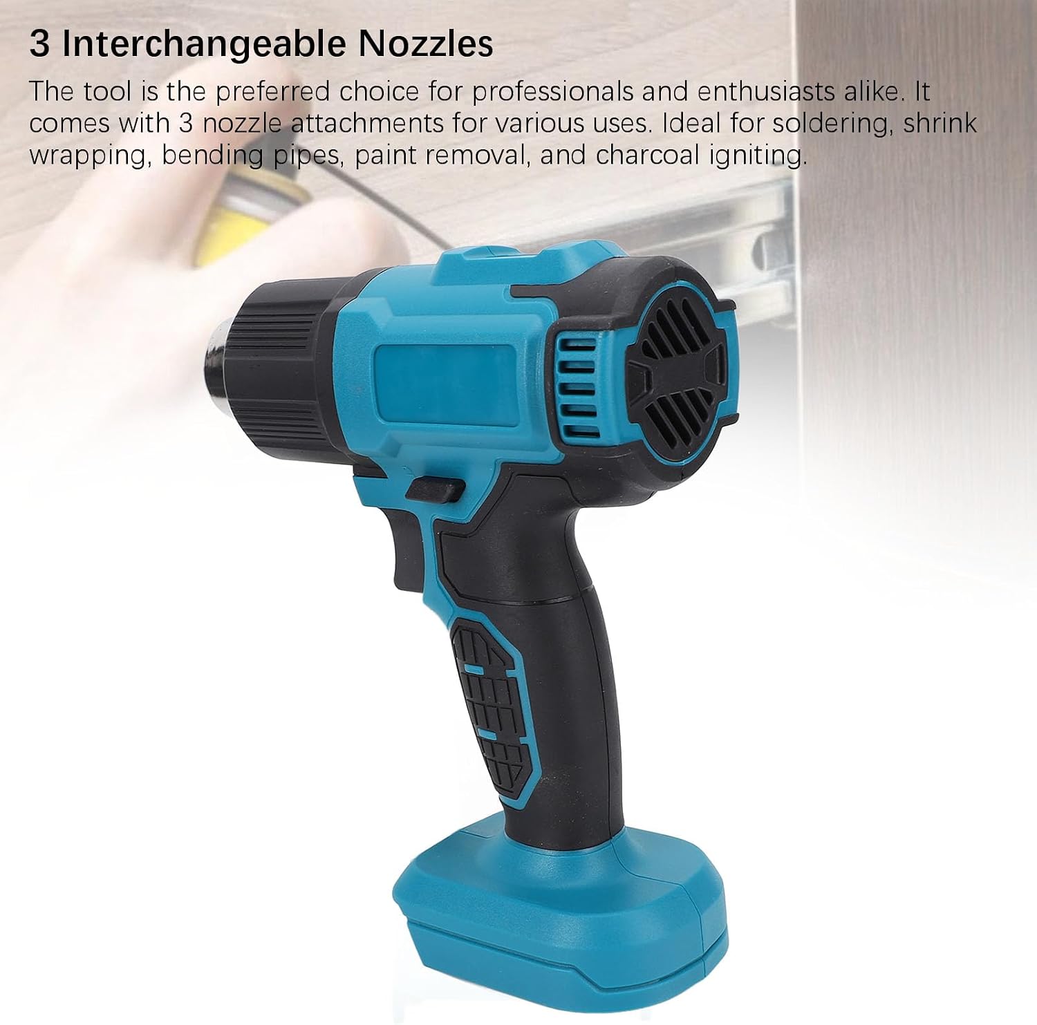 Cordless Heat Tool 350W Variable Temperature Control 60-600°C with LCD Display & 3 Nozzles - Fast Heating up to 1022°F, Overheat Protection for Shrink Wrap, Paint Removal &