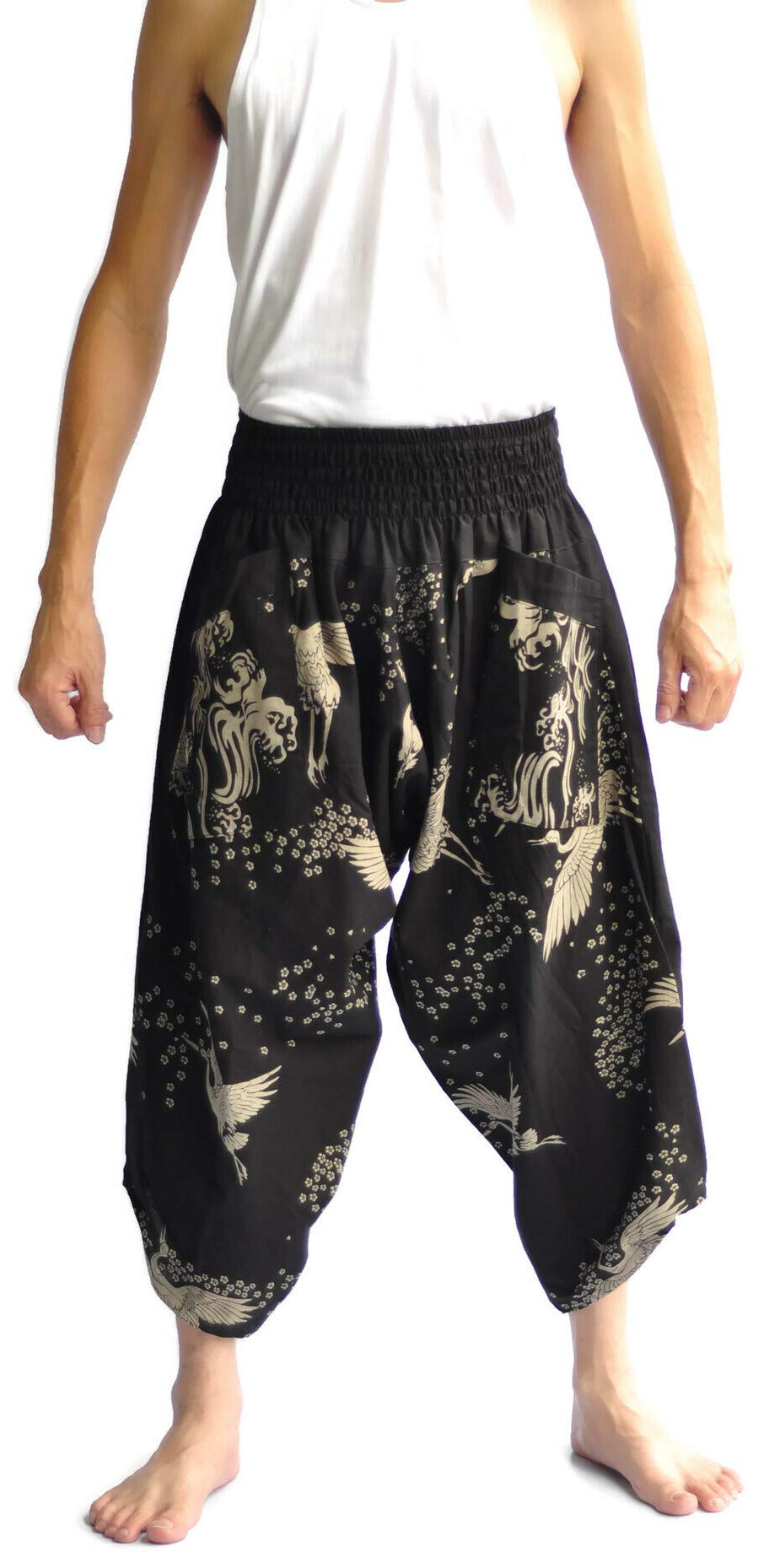 Mens Baggy Yoga Hippie Boho Aladdin Alibaba Harem Pants Black Bird Pants