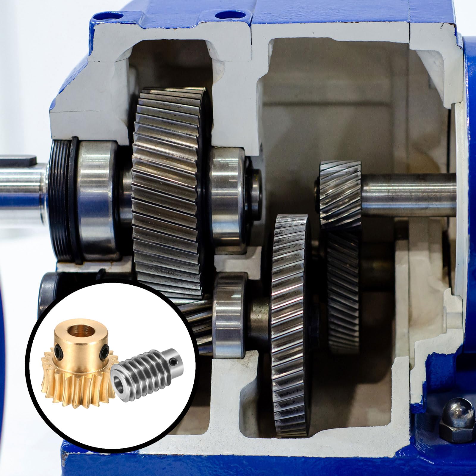 QUARKZMAN Set Ingranaggio A Vite Senza Fine 20T 1 Modulo Rapporto Riduzione 20:1 Rotazione Destra Scatola Ingranaggi Ruota Riduzione (Ingranaggio Ottone-Foro 8mm Asta Acciaio #45 Foro 8mm)
