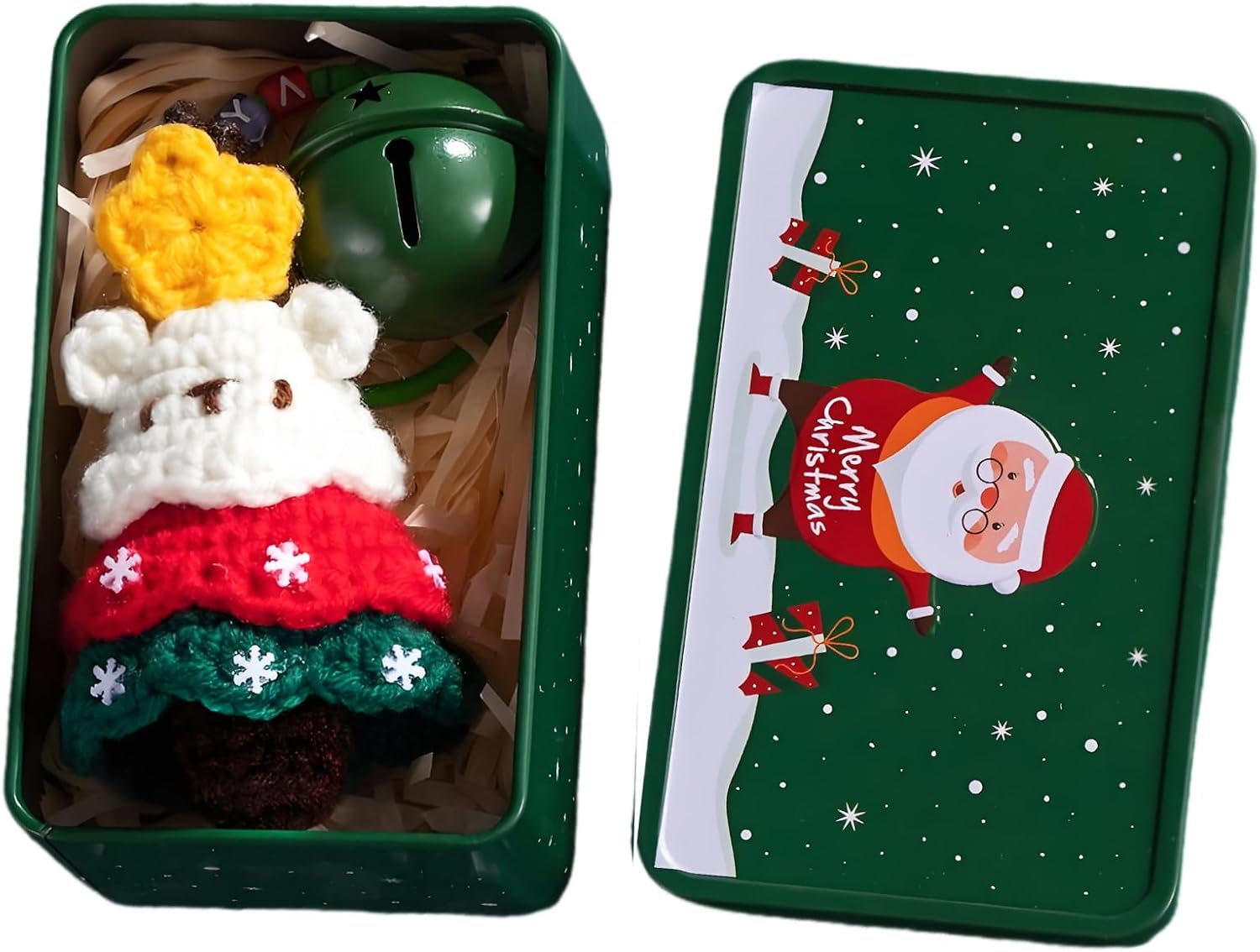 Cute Santa Claus Car Keychain, Crochet Santa Hat Car Accessories Key Ring, Christmas Wreath with Bell Bag Decoration