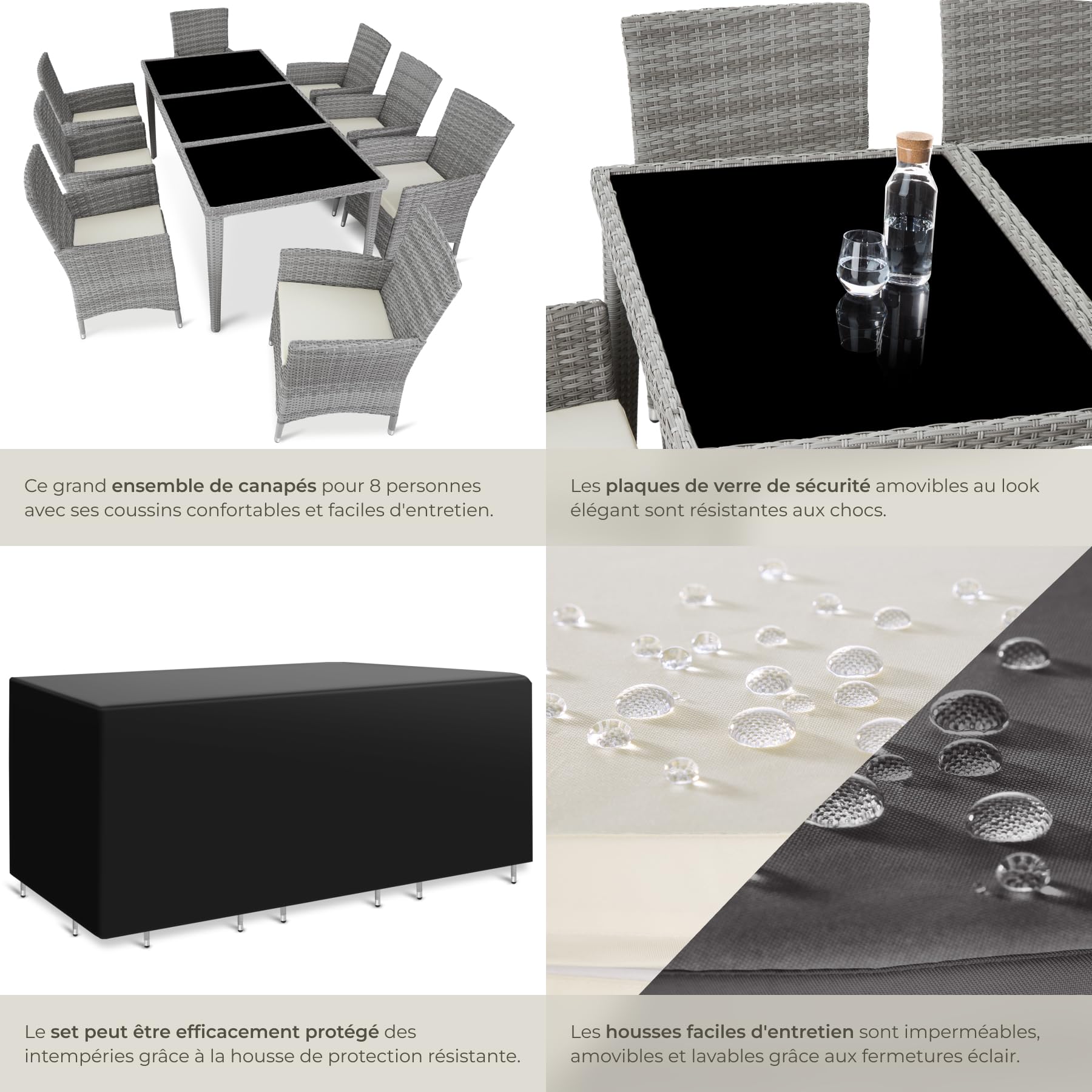tectake® Salon de Jardin extérieur en Aluminium avec 8 fauteuils en rotin, Table, Housse Lavable et Protection - mobilier Facile d'entretien