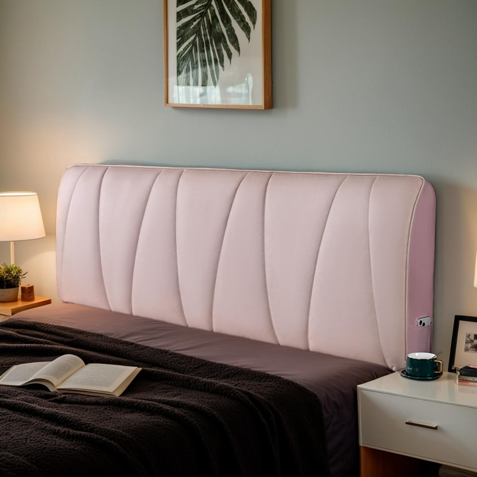 RICPYOIU Funda Protectora para Cabecera De Cama Queen Cal King Tamaño con Relleno Grueso De Algodón Tejido Tecnológico Protección Moderna para Dormitorio,Rosado,150cm