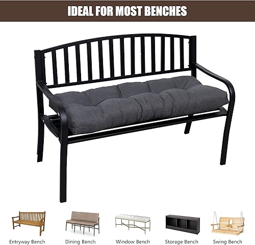 Miniatura 5 de Cojín de banco de 45 x 18 pulgadas, color gris, resistente al agua, para exteriores e interiores, cojín de sofá biplaza copetudo para columpio,