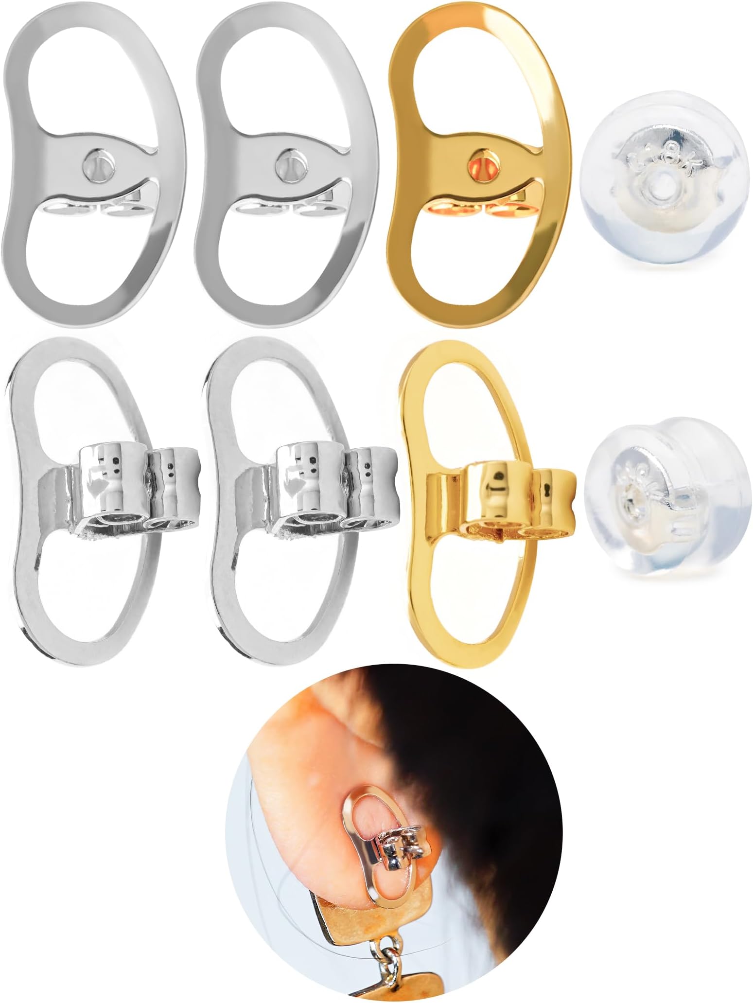 Earring Backs Replacements for Droopy Ears, Heavy Earrings Lifters, Locking Ear Support for Sensetive Skin, 8 Pairs