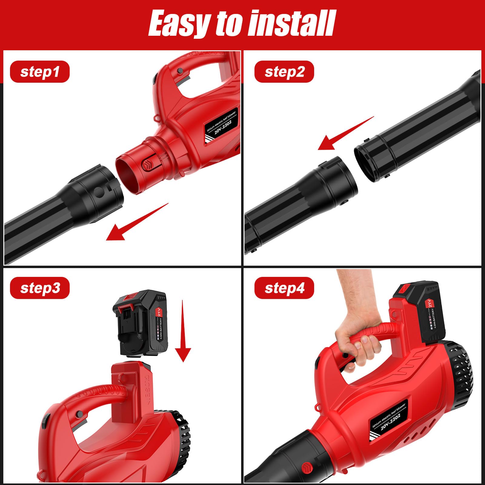 Soplador de Hojas, Soplador Bateria 21V con 2 Baterías de 4.0Ah y Cargador, Soplador de Hojas Bateria de 310 km/h con 6 Modos de Velocidad, Ligero para Jardín, Patio, Soplar Hojas y Polvo