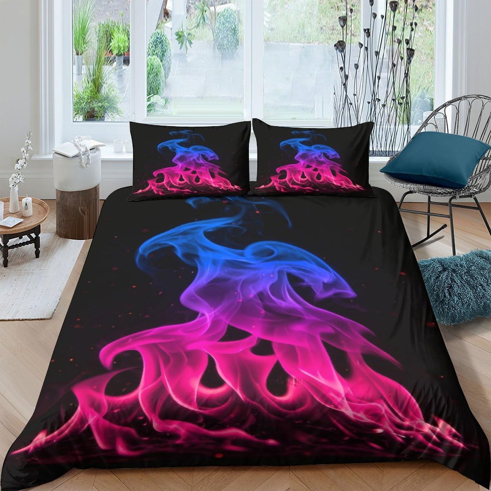 Ctjqhvkz Style-3 3D Printed Neon Flame Fitted Sheet Microfiber Soft Breathable Abstract Smoke Mattress Cover For Bedroom Dorm Bed Decor Single（135X200cm）