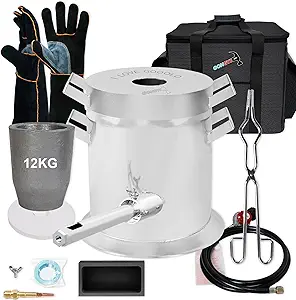 GongYi 12KG Propane Melting Furnace Kits 2700F Quickly Melt Copper Made of Stainless Steel for Scrap Metal Recycle Forge Smelting Copper Aluminum Includes Crucible, Tongs, Gloves and Bag