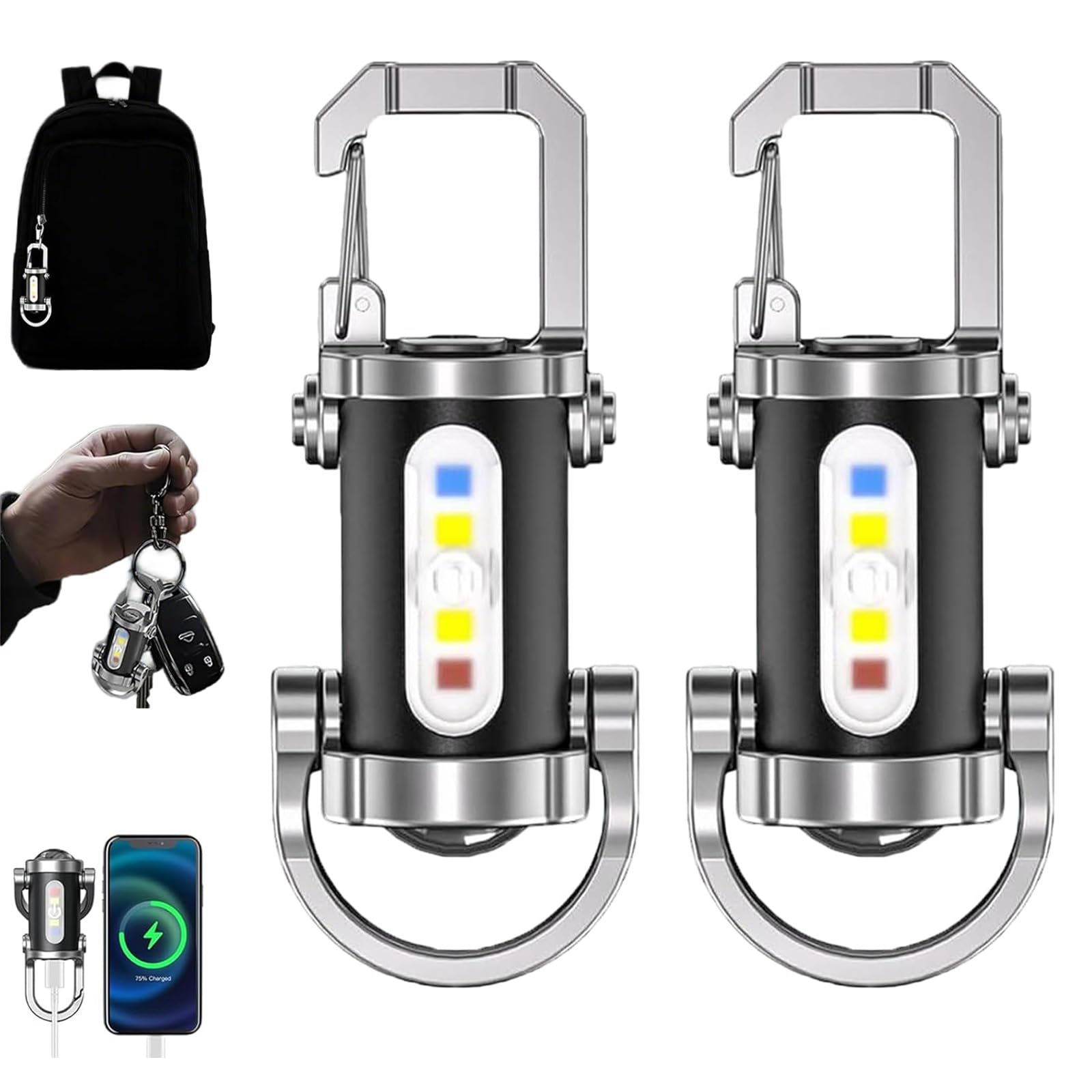 NUSQO Portable Rechargeable Bright Keychain Flashlight - 1200lm High Brightness, USB Charging, 7 Lighting Modes, Waterproof for Camping, Hiking &