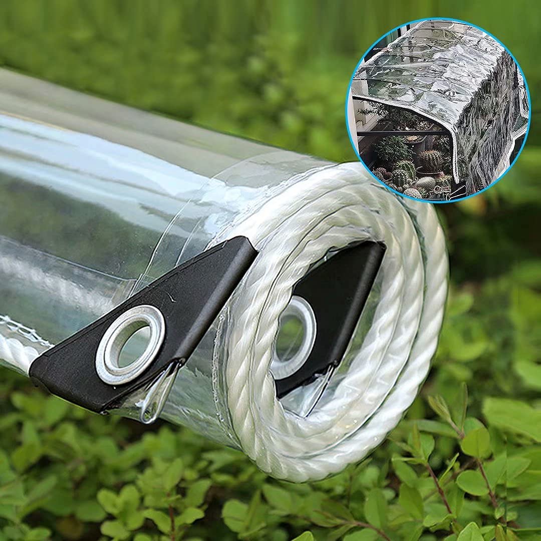 Heavy-Duty waterdicht transparant pvc-zeil met doorvoertules, duurzame weerbestendige hoes, scheurvast voor tuinmeubelen, planten, kas, huisdierhok, dak (1,8 x 3,9 m