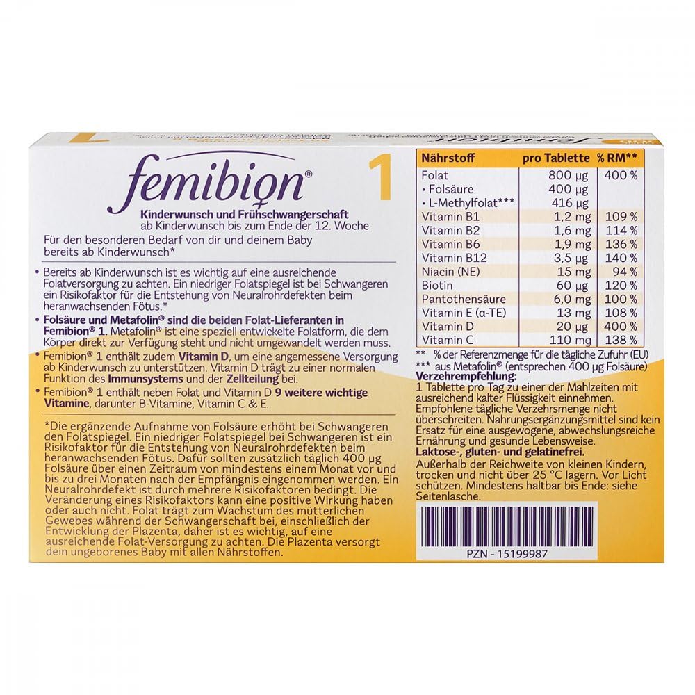 Femibion 1 Kinderwunsch+frühschwangers.o.jod Tabletten 60 stk