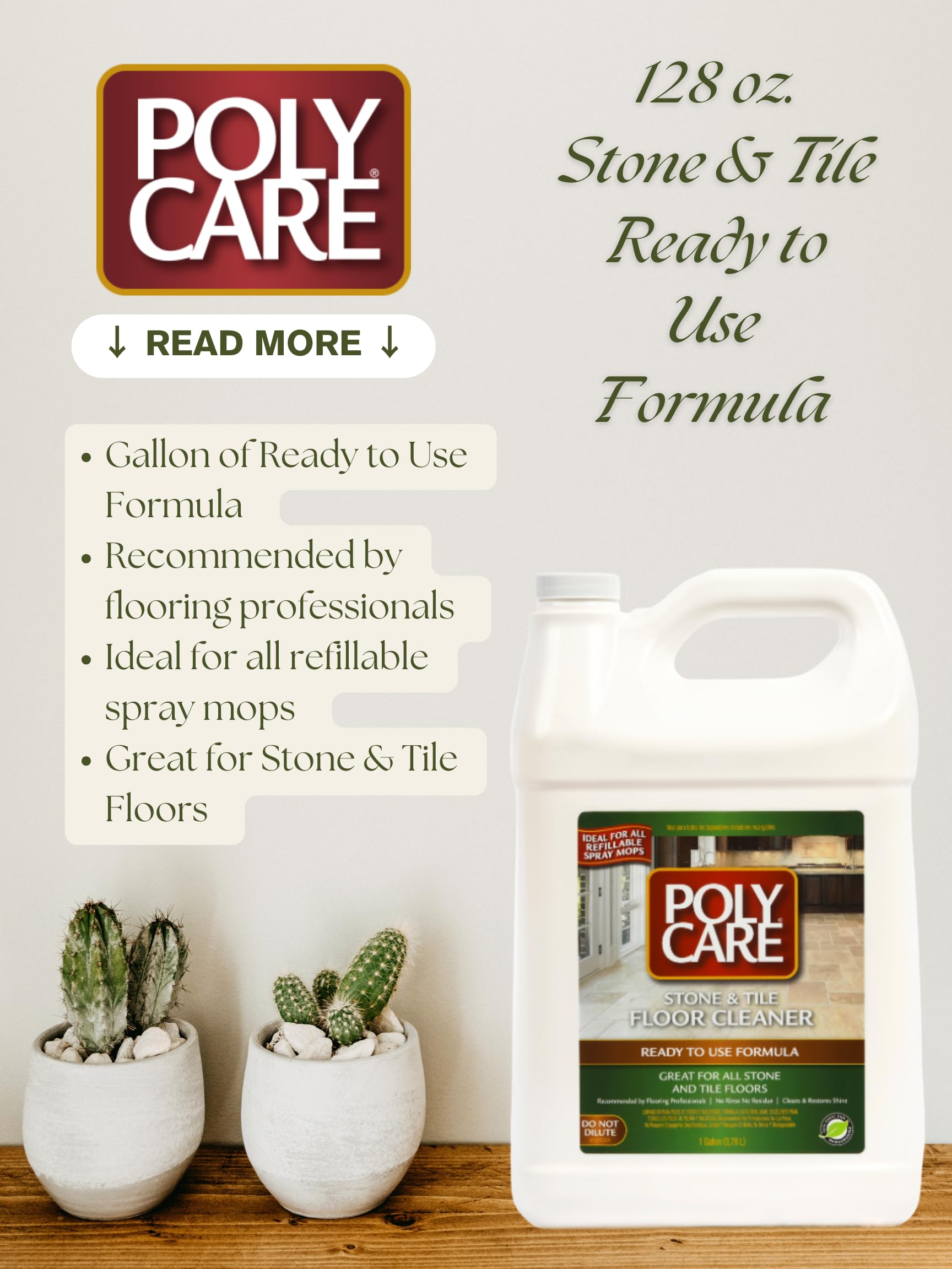 POLYCARE Stone & Tile Floor Cleaner Refill - 128 fl oz (2 Pack) - Fresh- Refill for Spray Mops and Spray Bottles - Residue-Free Floor Cleaning Solution