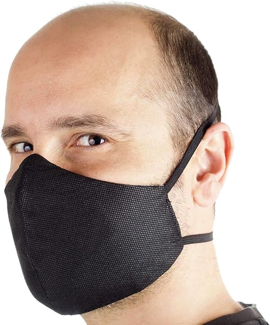 3 Pack Made in Italy Face Mask. Exterior Material: water-repellent and breathable non-woven fabric. Cotton on the skin. Washable and Reusable. Sizes Slim and Large - Unisex (L, Head, Black)