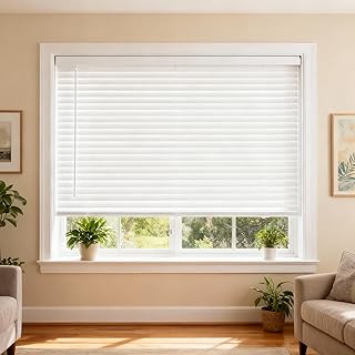 Blackout Faux Wood Blinds for Indoor Windows 2 inch Wooden Shades Cordless Window Blinds for Home.White,92" W x 54" H （233.68cmW x 137.16cmH）
