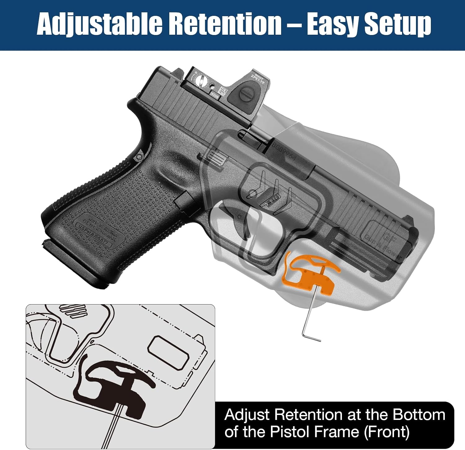 G19 OWB Holster for Glock 19 G26 Gen 3 4 5 6, 19X 23 Gen 3 4, G 32 44 45 丨Outside Waistband Holster with Level II Retention, 360° Adjustable丨Index/Thumb Release丨Optic-Compatible Option Available