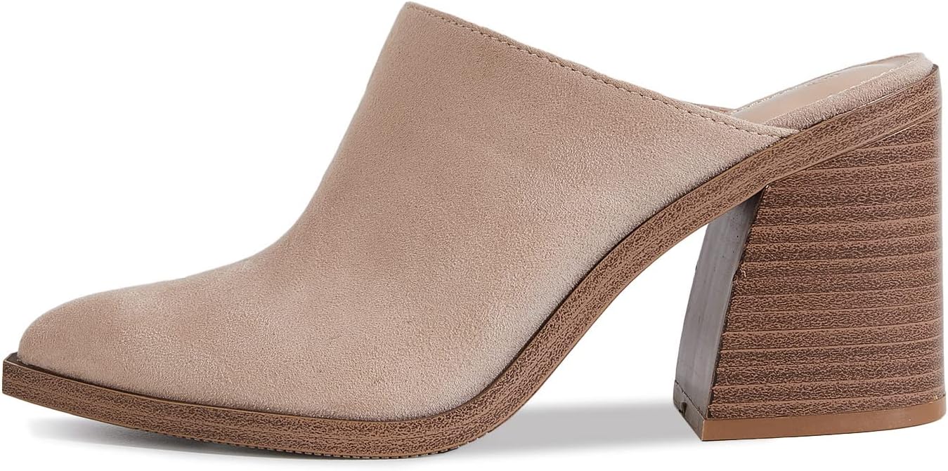 JeimPoey Womens Mules Pumps Point Closed Toe Slip-on Heels Stacked Chunky Block Heel Backless Clogs - Image 8