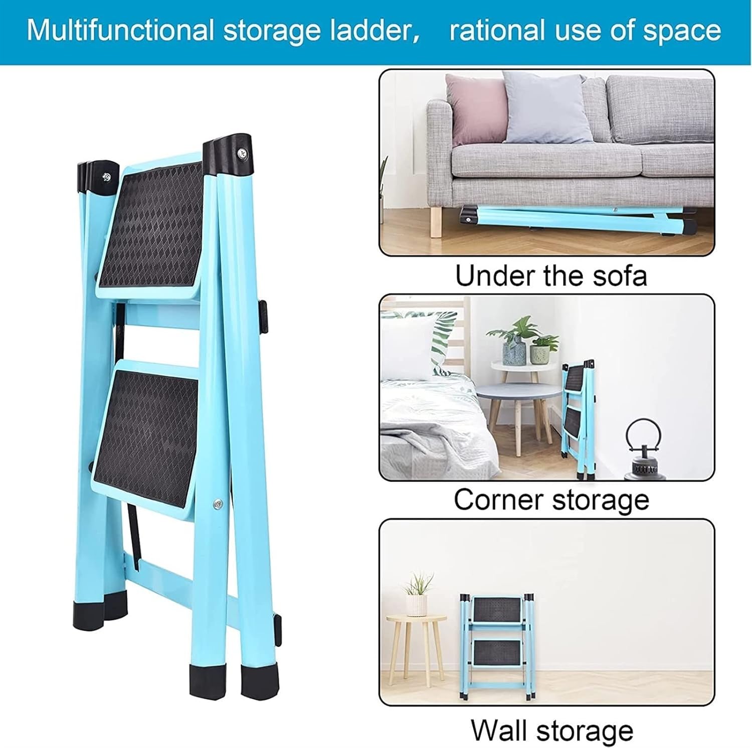 2/3 Step Ladders, Lightweight Folding Step Stool Adults with Wide Anti-Slip Pedal Convenient Handgrip Portable Steel Step Stool Stepladder (Color : 2 Step)