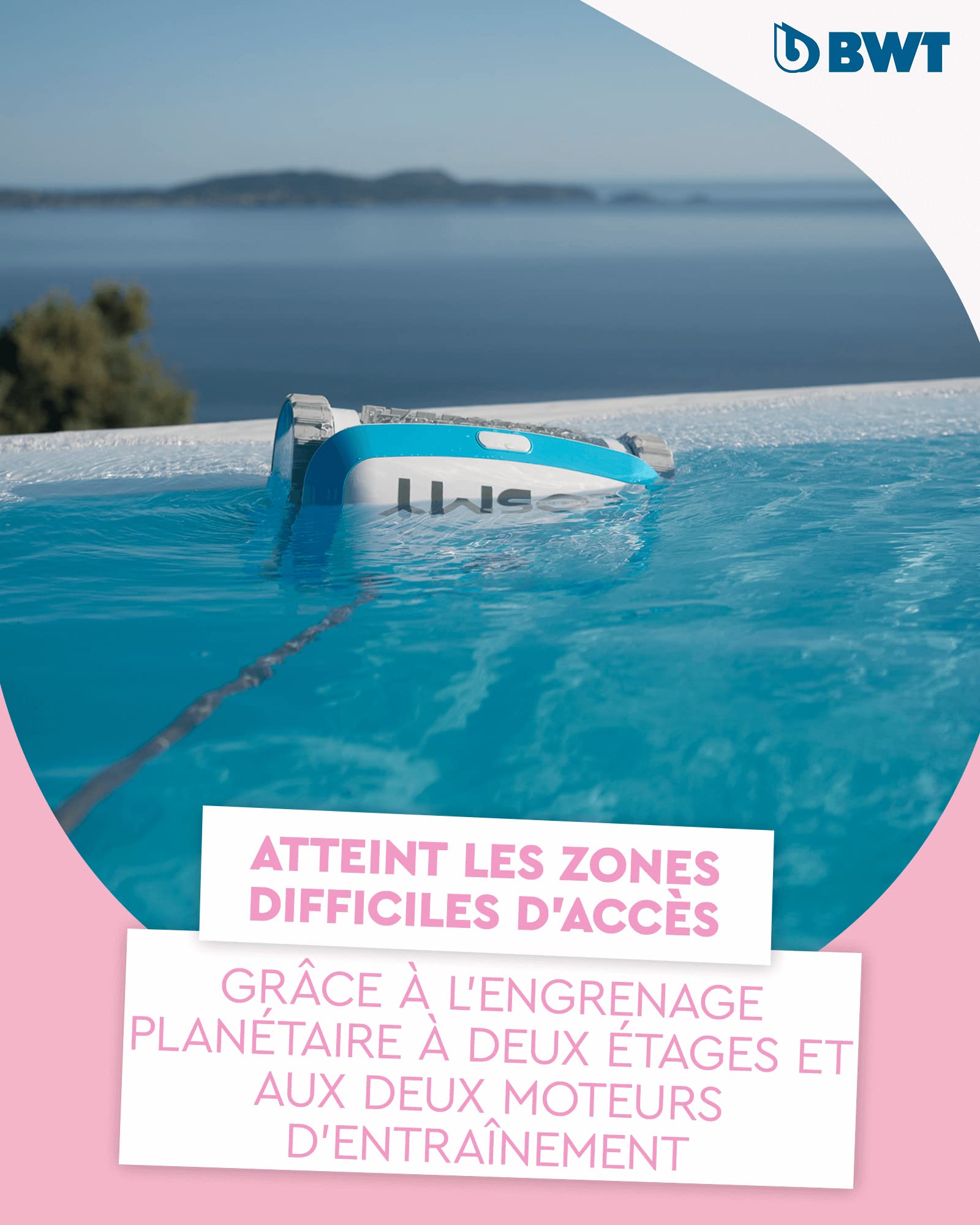 BWT Robot de Piscine Cosmy 200 | Particulièrement léger et Compact | pour Les piscines d'une Longueur allant jusqu'à 10 m | Nettoyage fiable du Fond | avec Commande par Application