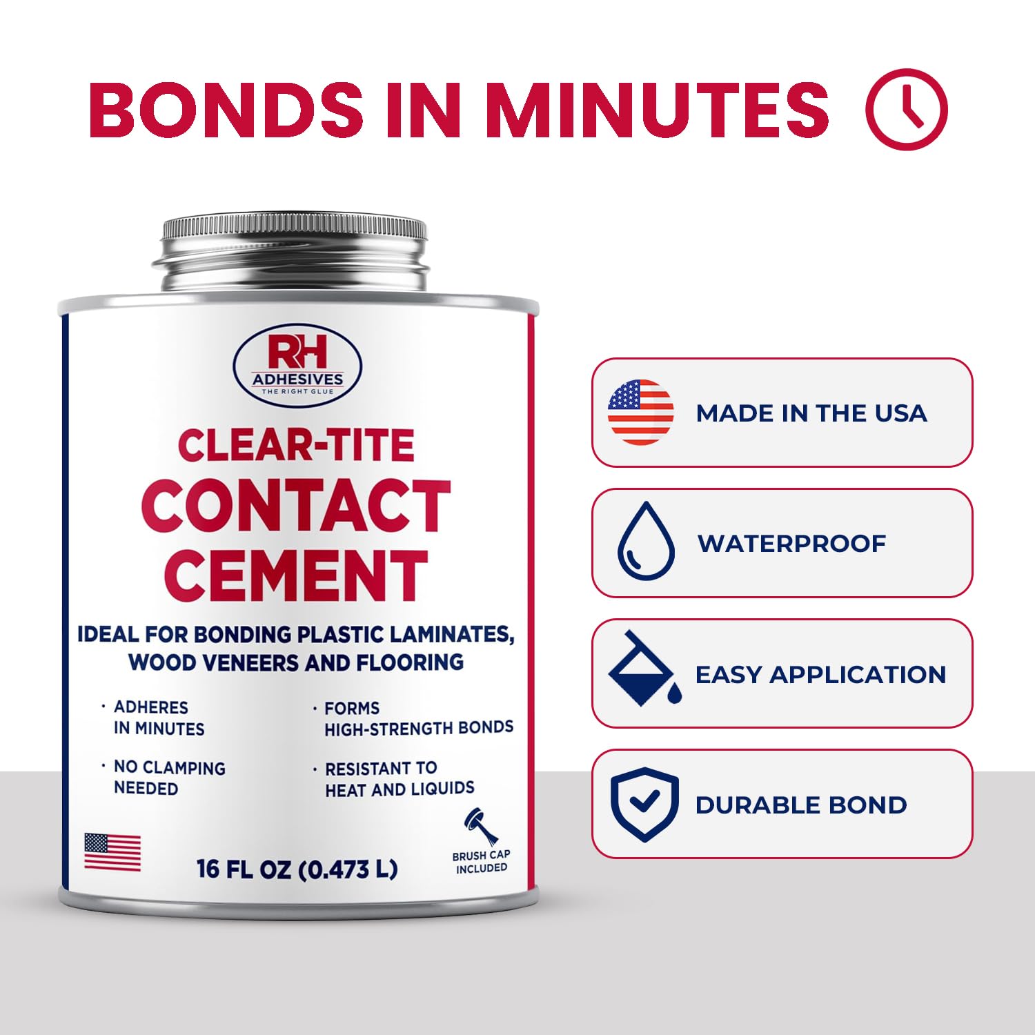 Clear-Tite Contact Cement, 16 oz. can - Laminate Flooring, Countertops, Tabletops, Crepe Rubber, Ceramics, Wood Veneers, Waterproof, Long Lasting - RH Adhesives