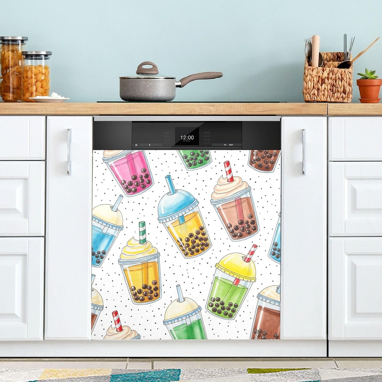 QUGRL Colorful Cereal Bowls Spoons Dishwasher Magnet Cover Front Door Decorative Refrigerator Covers Magnetic Sheet Sticker Wash Machine Fridge Panel Decal for Kitchen Appliance 23x26 in