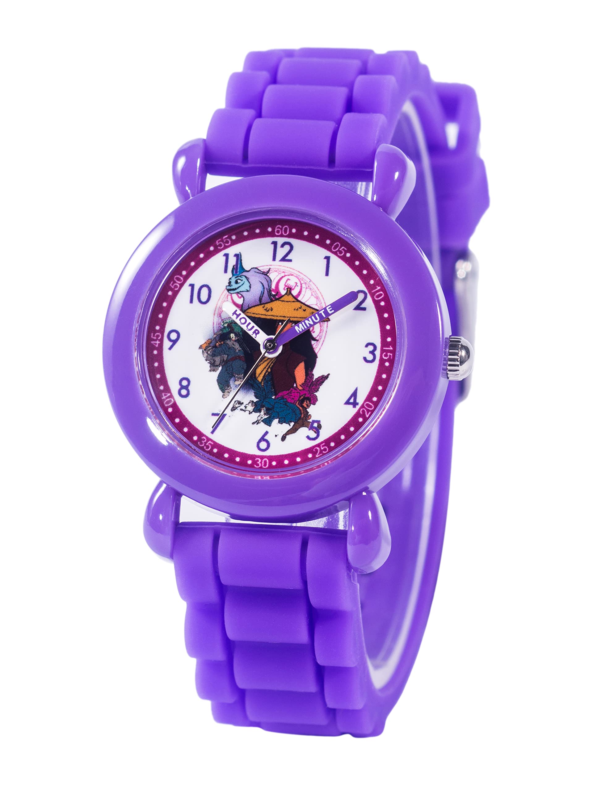 Disney Raya and The Last Dragon Orologio per bambini dai 3 ai 7 anni con quadrante con personaggi magici - Ottimo regalo per i giovani fan - Quadrante di facile lettura, lunetta viola e cinturino in