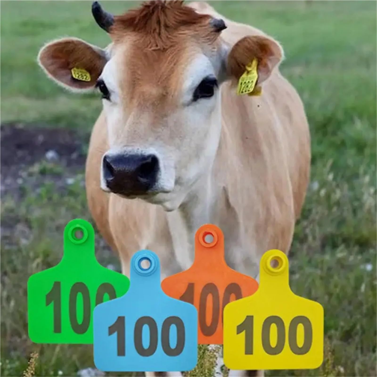 100 marcatori per orecchie bovina con 1-100 lettere per l'identificazione di aziende di allevamento, marcature fattorie, bestiame per la fattoria (F)