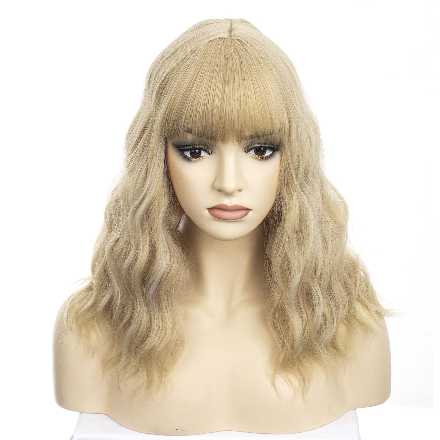Colorfulpanda Short Bob Wigs for Women Blonde Wavy Wigs with Fringe Natural Heat Resistant Synthetic Hair for Daily Use and Cosplay 14inch - Image 2