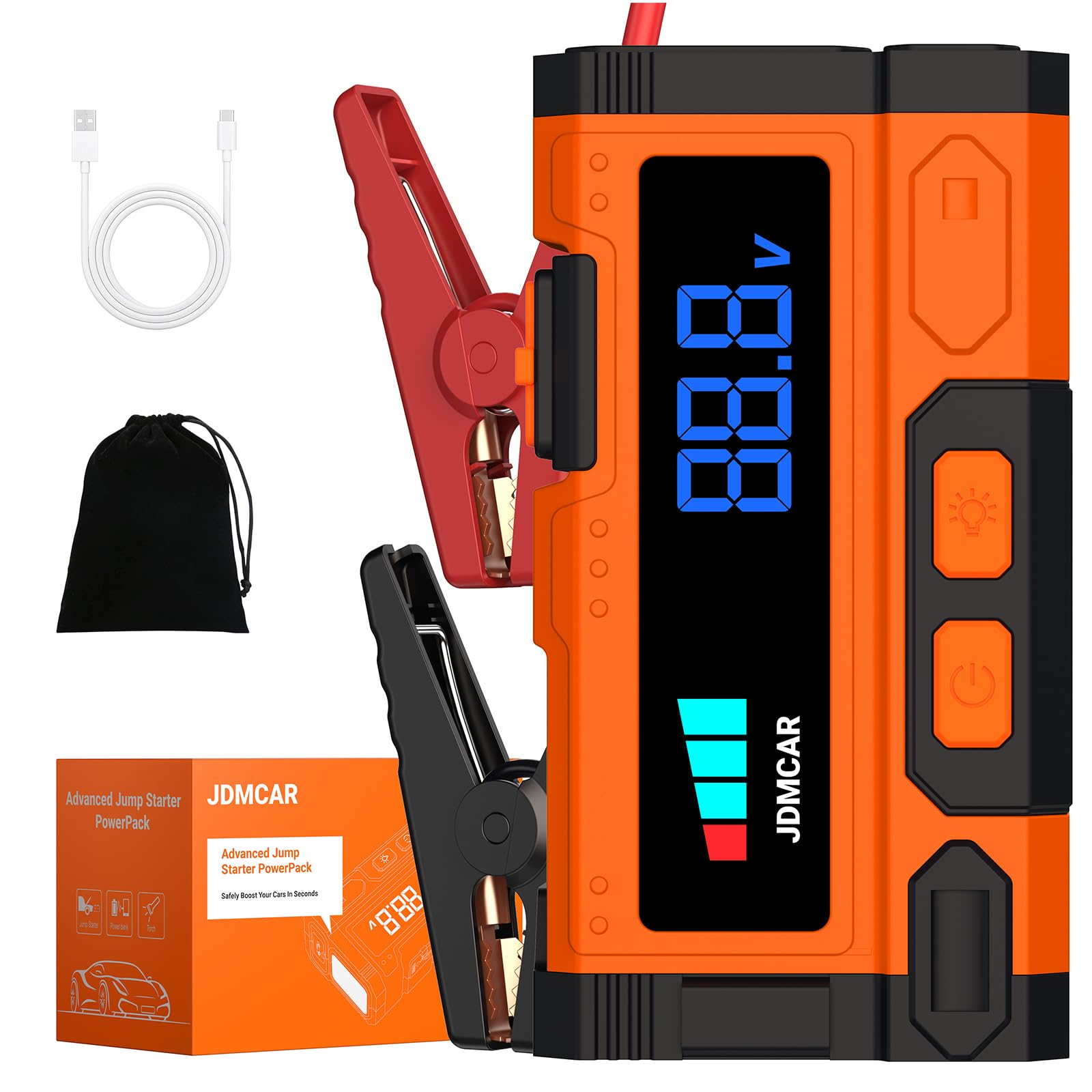 JDMCAR Booster Avviamento Auto - Upgrade 7000A Avviatore Batteria Auto, Starter Batteria Auto Portatile con LED/LCD, Avviatore di Emergenza per Auto/Moto (Fino a 9.0L e Diesel fino a 8.5L)