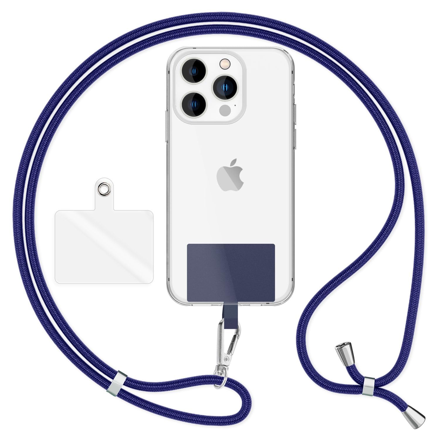 Nalia Unisex Dark Blue Universal Phone Lanyard For All Smartphones - Robust Cord & 2 Patches - Holdme Air (Classic Neck Strap With Silver Carabiner) - German Brand, Color: