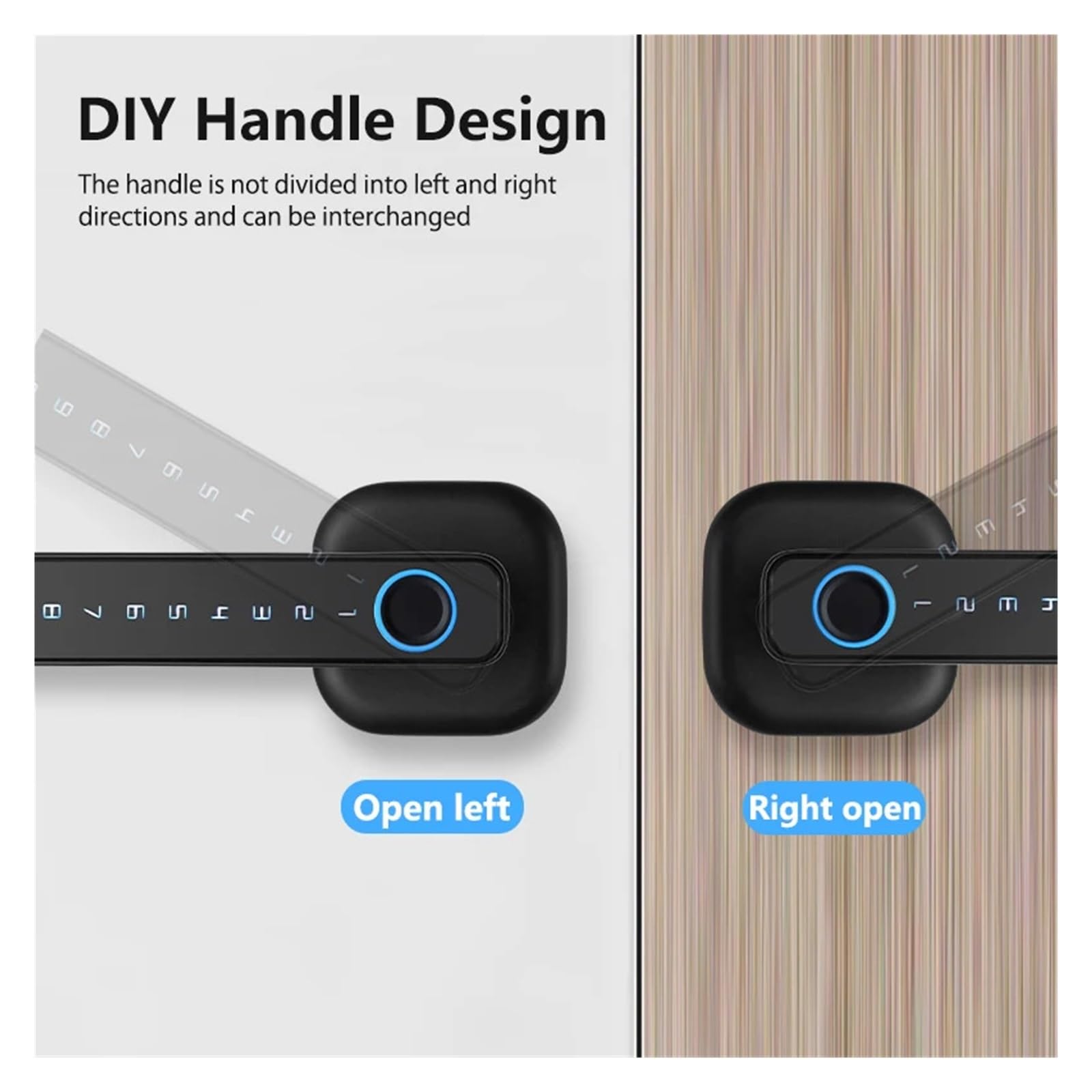 Serrure de porte intelligente, Serrure de porte intelligente Bluetooth M6, mot passe à empreintes digitales, déverrouillage multiple, serrure électronique for la maison(Silver)
