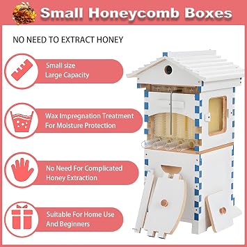 Self-Flow Hive Beehive Starter Kit,Frame Complete Bee Box with Observation Window & Honey Spout,Carpenter Bee House,with Bee Suit for Garden Pollinators