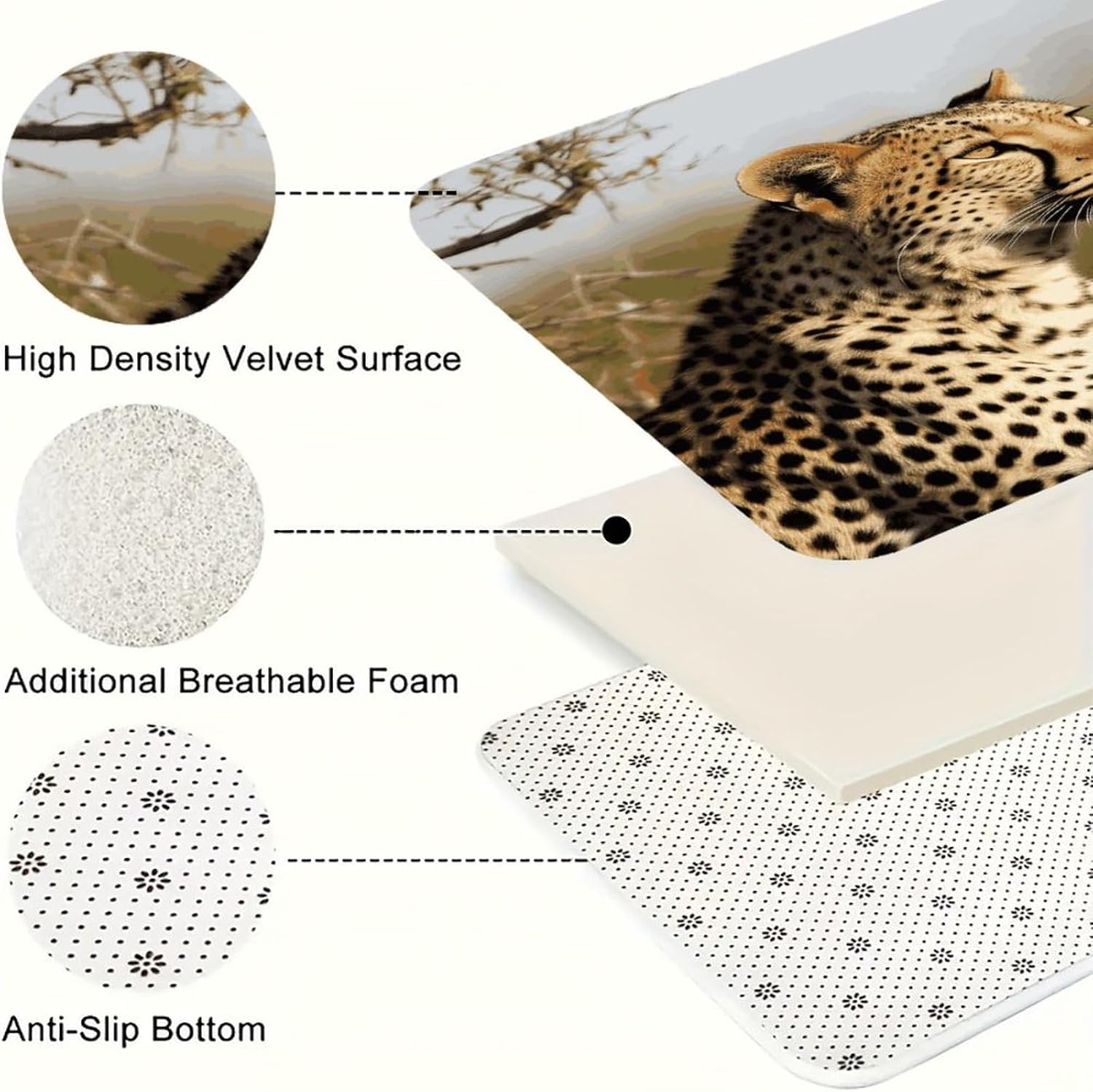 Wild Animal Leopard Kitchen Mats Soft Absorbent Rugs for Floor Non Slip Washable Kitchen Mats Fashion Rectangular Rugs for Three-Piece Set for Laundry Office Home Sink