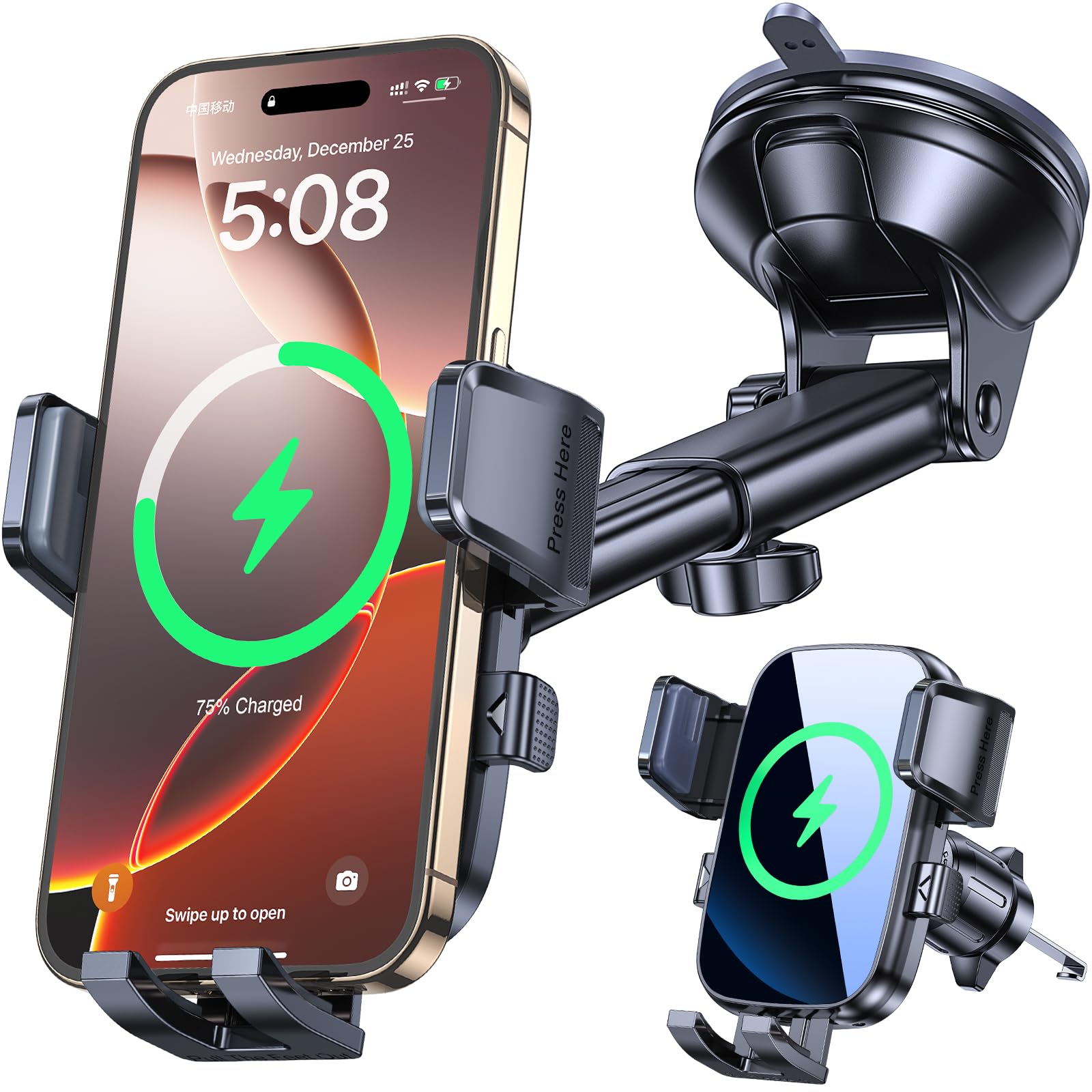 Kaistyle Wireless Car Charger?One Hand Manual Clamping? Fast Wireless Charger for Car Phone Holder Mount Charger Phone Holders for Your Car Dashboard/Windshield/Vent Truck Mount for iPhone Samsung