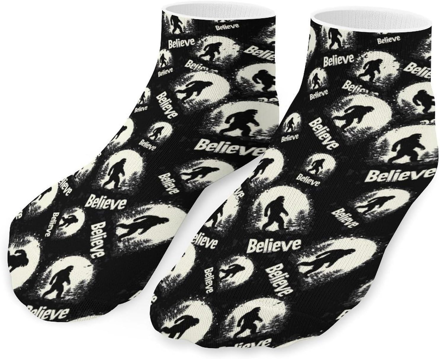 Bigfoot Believe 5 Pairs Low Cut Ankle Socks Casual Liner Sock No Show Invisible Socks for Men Women