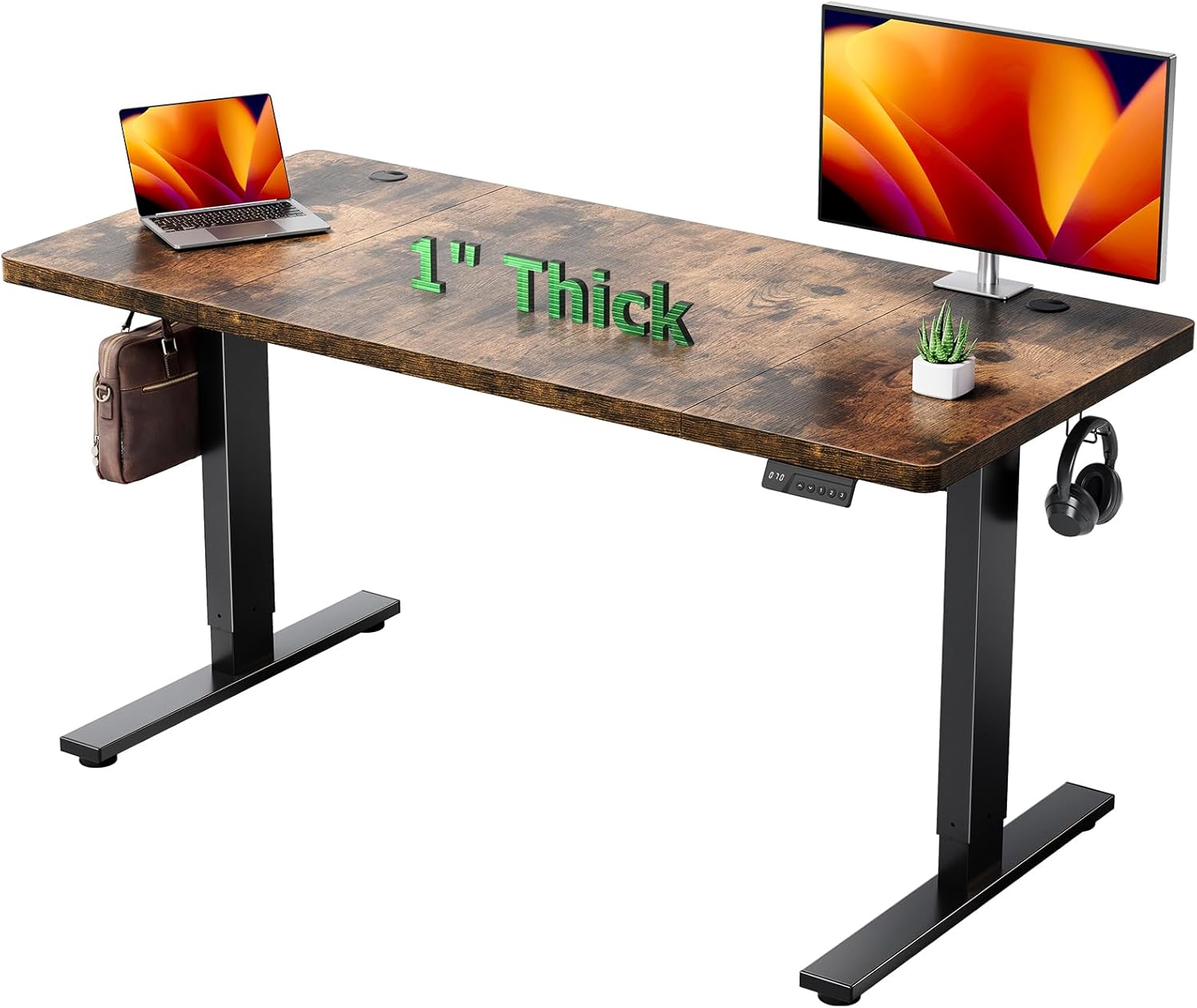 Electric Standing Desk Adjustable - 60x28 Inch Sit Stand Desk with 1 Inch Thick Tabletop, Double Beam Frame, 3 Memory Height Adjustment, Cable Management for Home Office