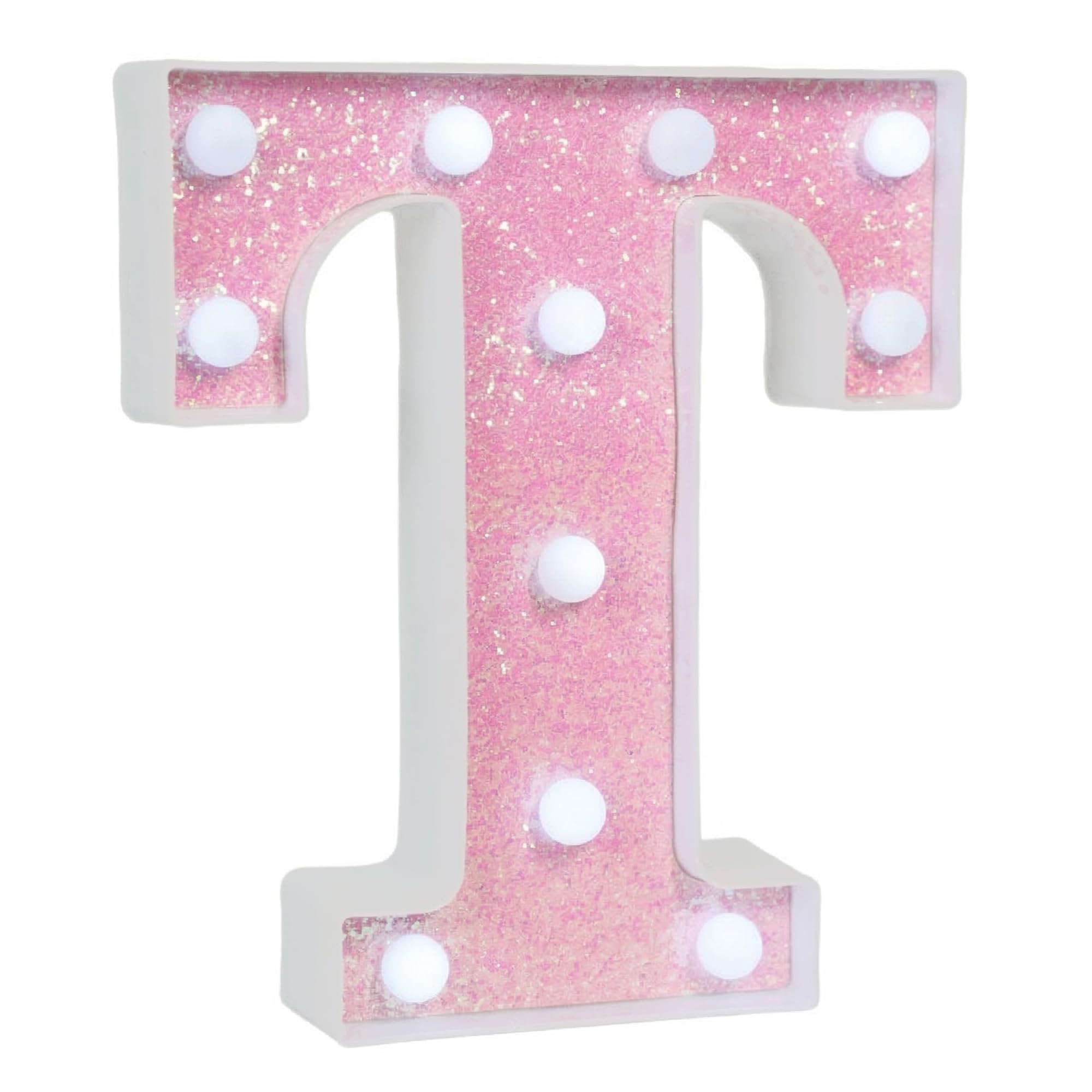 EUFONY LED Pink Glitter Marquee Light Up Letter T, Cool White Lights Alphabet Letters for Girls' Bedroom, Wall & Table Decor, Battery-Powered Letter Sign for Birthday Party, Wedding, Room Decorations