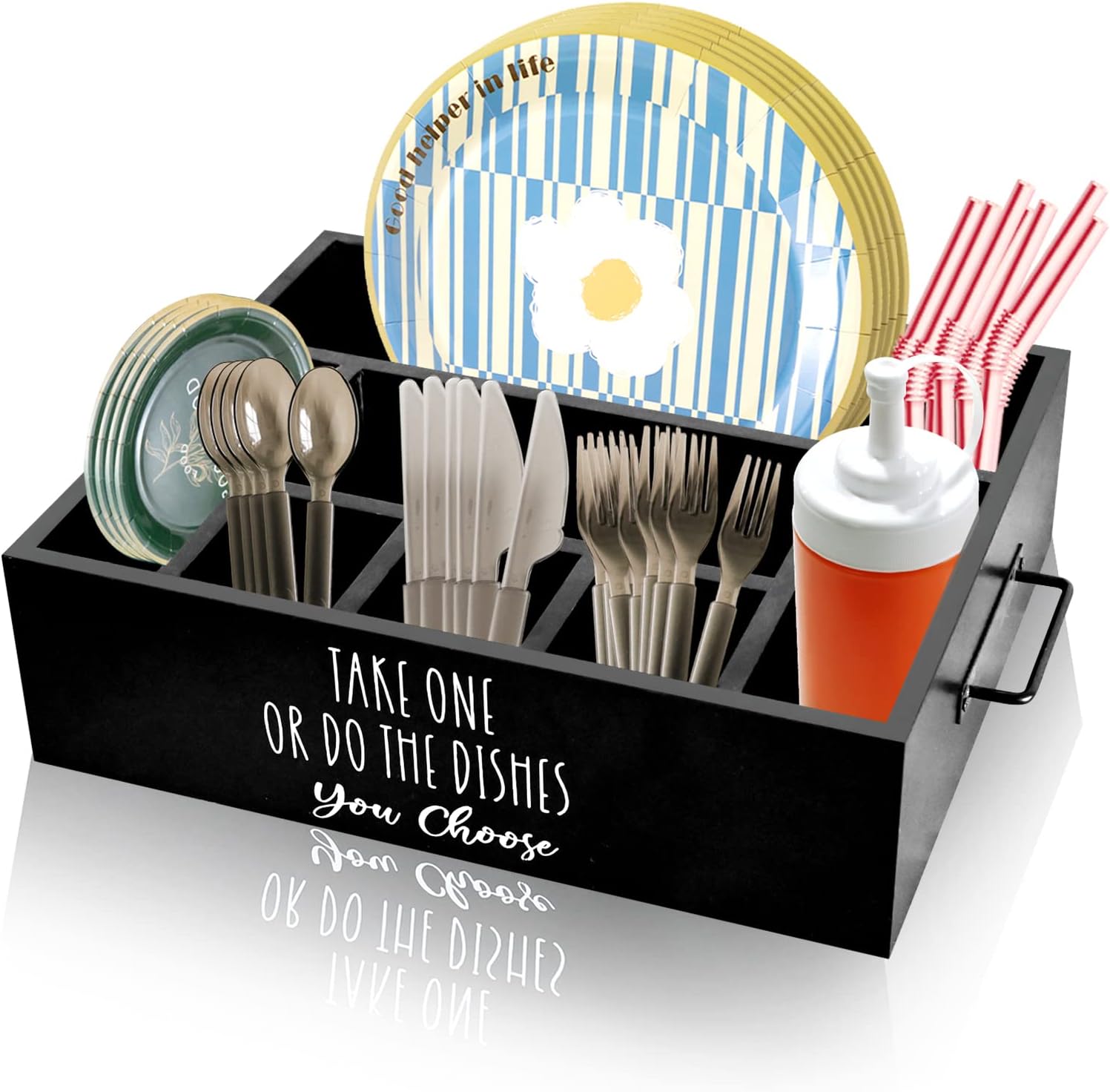 Paper Plate Holder, Plastic Silverware Caddy, Plastic Utensil Dispenser for Party Buffet Camping