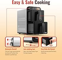 Vista 9 de Horno freidora de aire de 11.6 cuartos de galón con cesta doble, diseño vertical de 2 cestas, función de 6 programas preestablecidos con pantalla