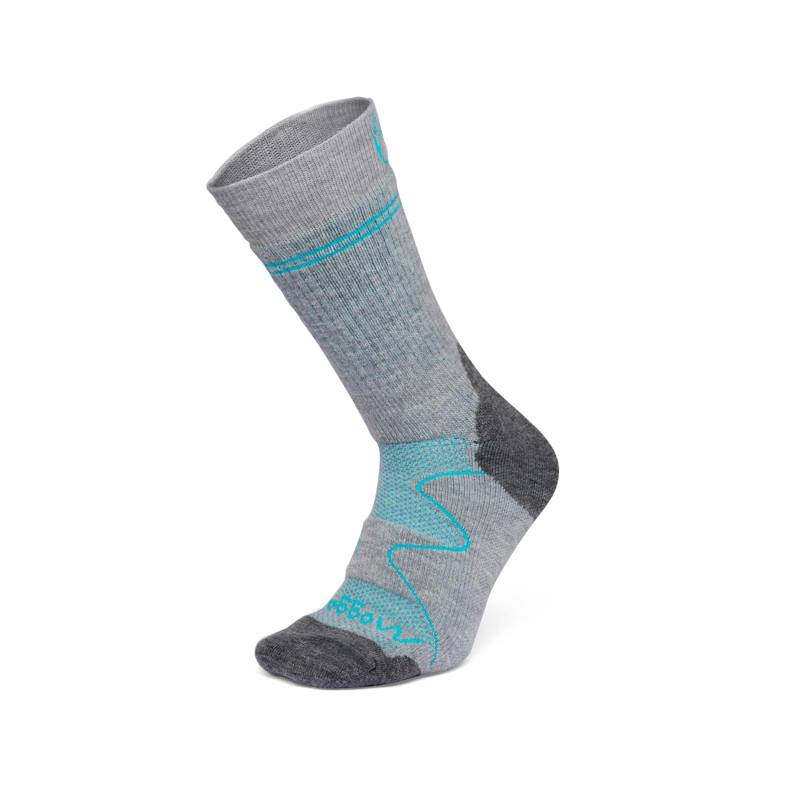 Moggans Full Cushion Merino Wool Crew Socks, 76% Mulesing-Free Merino Wool (UK, Alpha, L, Regular, Regular, Grey/Teal)