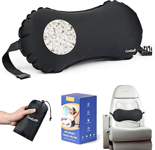 Luxtude Almohada lumbar inflable para viajes en avión, almohada de apoyo lumbar para silla de oficinacoche, almohadas autoinflables de viaje en
