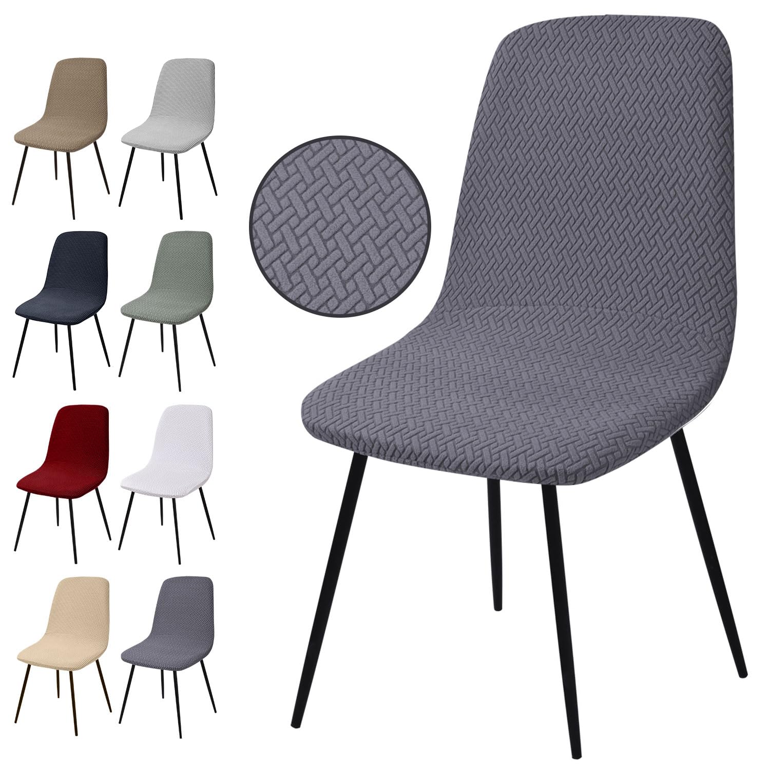 Fundas para Sillas Pack de 4,Jacquard Fundas Sillas de Comedor Extraíbles y Lavables Cubiertas para sillas Fundas Elásticas Modernas Fundas Protectoras para Sillas para Comedor,Hotel,Boda(T-Gris,4PCS)