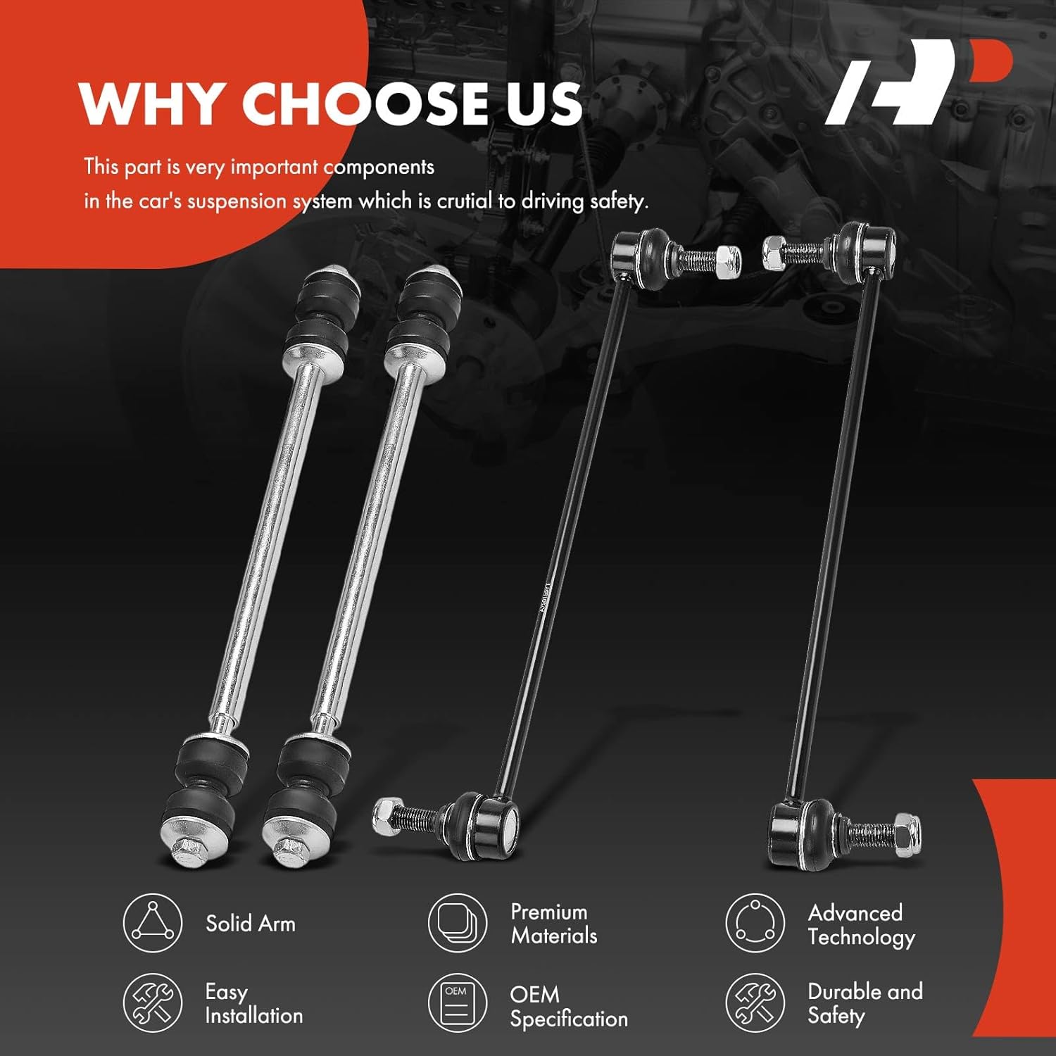 A-Premium Set of 4, Front and Rear Side Sway Bar Link Stabilizer Link Kit, Compatible with Chevrolet Traverse 2009-2017 & GMC Acadia 2007-2016, Acadia Limited 2017 & Buick Enclave & Saturn Outlook